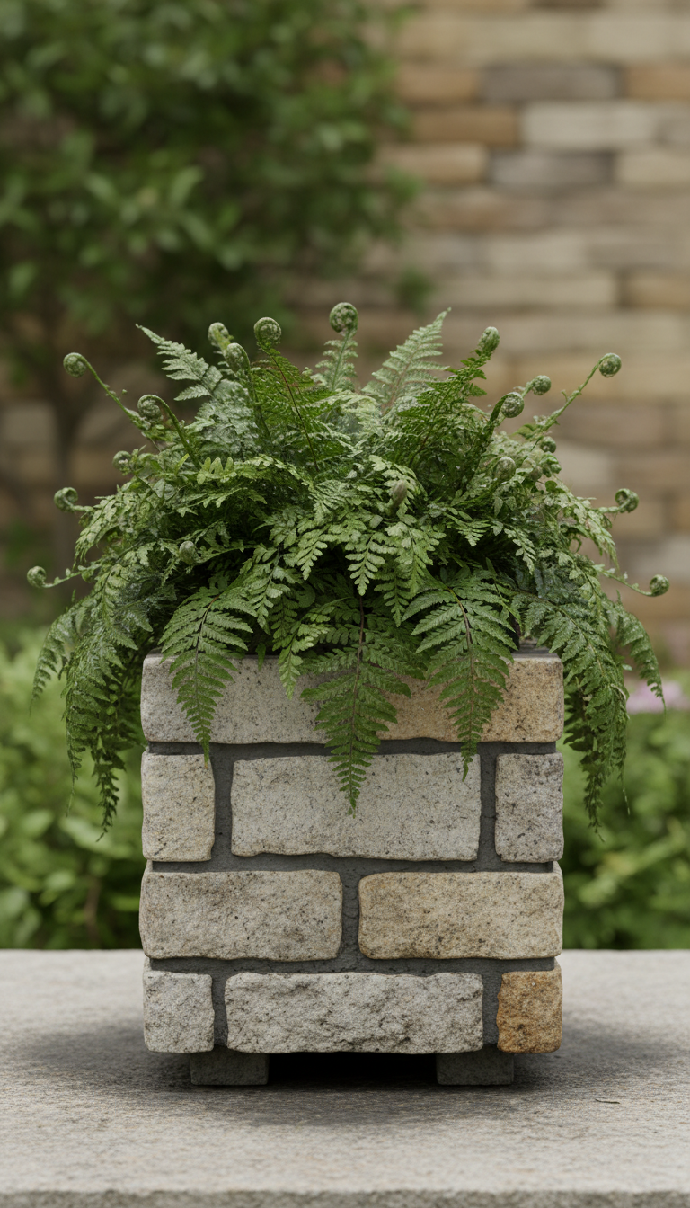 Custom Stone Planter With Ferns