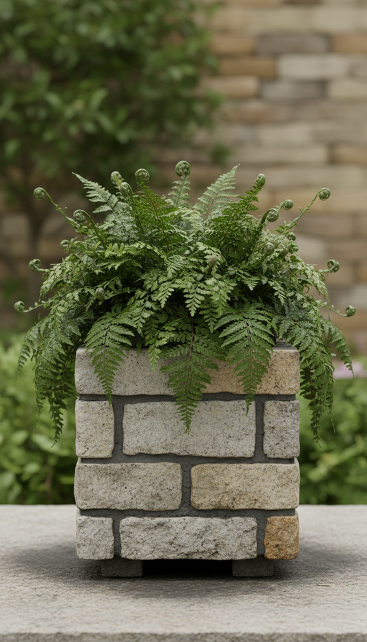 Custom Stone Planter With Ferns